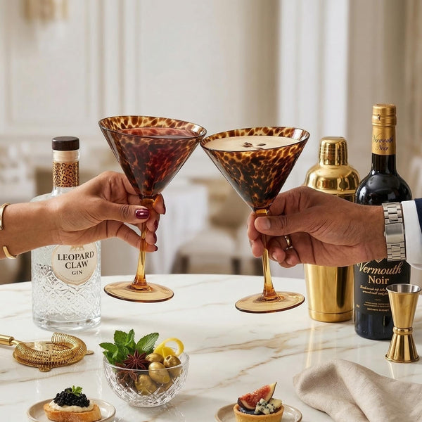Tortoise Leopard Print Martini 9oz - Set of 2, 7.1