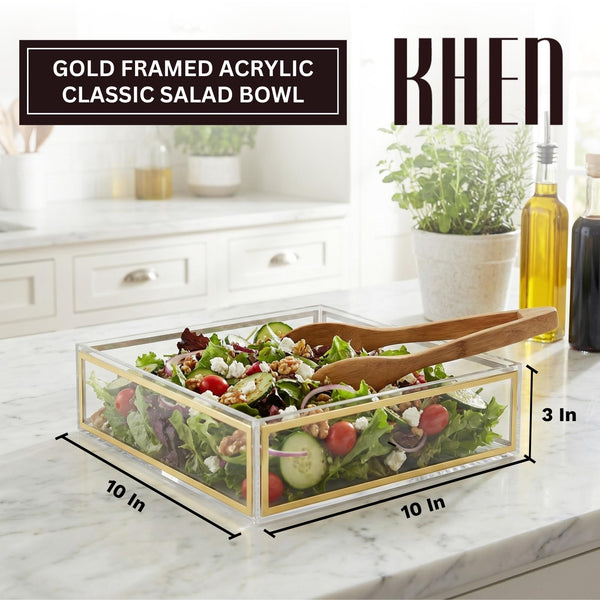 Acrylic Classic Salad Bowl Clear Gold Framed Rectangular