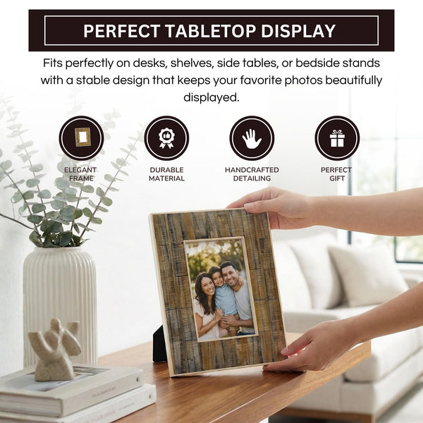 Ribbed Mango Wood & Bone Inlay 5x7 Photo Frame