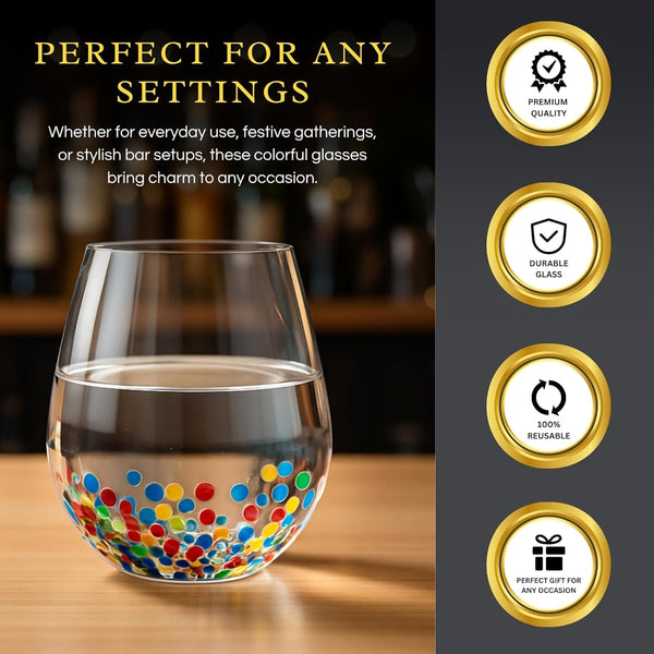The Wine Savant Mexican Wine Glasses Hand Blown Confetti Rock Artistic Break Resistant Glass Drinkware - Clear