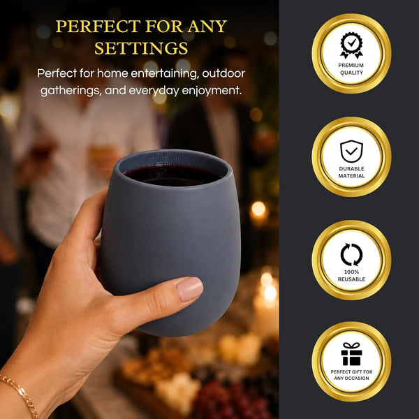 Unbreakable Silicone Stemless Wine Glassware | Set of 4 | Reusable & Shatterproof