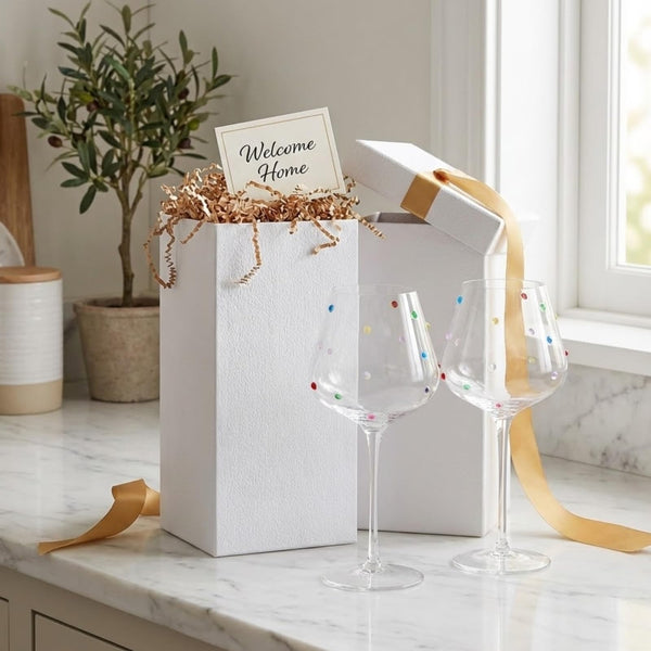 Confetti Stemmed Wine Glasses Set of 2, 20oz Multicolor Clear Glass 20oz Goblets for Wine Water Juice Sparkling Drinks, Elegant Handmade Drinkware for Parties Dining Entertaining Housewarming Gifts