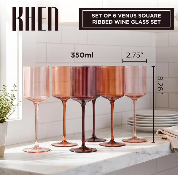 Venus Ribbed Wine Glasses Set of 6 Multicolor 11.8 oz