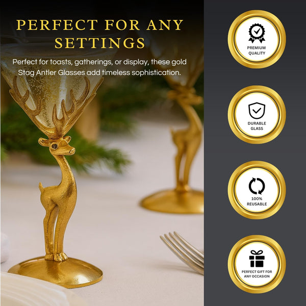 Golden Standing stag martini glasses set of 2