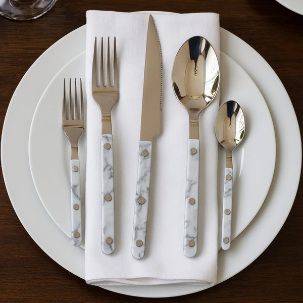 Khen 20-Piece Cutlery Set – Includes Dinner Knives, Forks, Spoons, Salad Forks & Teaspoons – Dishwasher Safe Cutlery Set for Home, Kitchen, Parties & Special Occasions – Carrera Pattern Handles