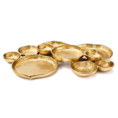 Cluster of 10 Round Serving Bowls Gold Clusters Decorative Elegant Snack Tray for Olives, Chip & Dip, Nuts, Appetizers & Entertaining Strong Brass & Enamel Home Decor Gifts, Parties & Weddings 20.5