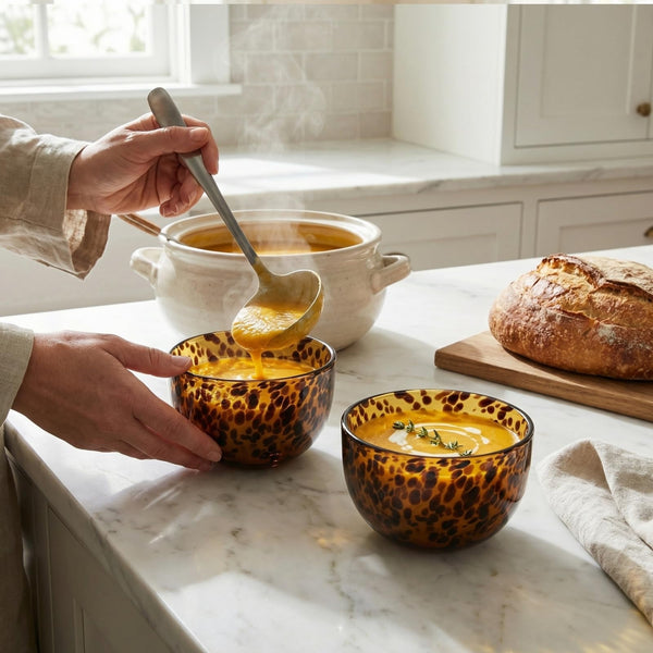 Amber Tortoise Shell Glass Bowls Set of 2 | 4.3” - 12.8oz Leopard Print