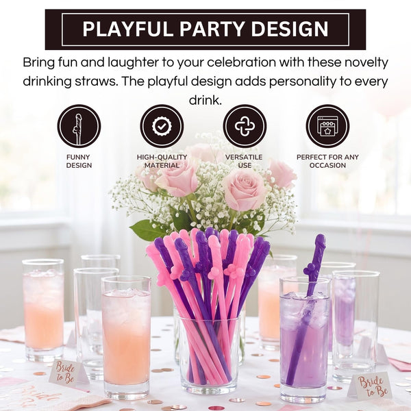 Novelty Party Straws Set of 30, Pink & Purple