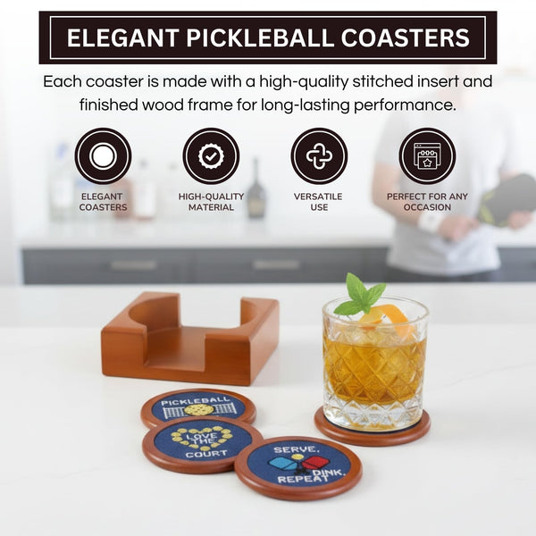 Pickleball Hand-Stitched Needlepoint Coasters - Set of 4