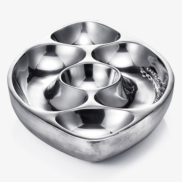 Football Tailgate Superbowl Serving Bowl Silver Brass Snack, Candy & Salad Bowl, Chip n Dip American Sports Decorative Centerpiece Serving Platter for Nuts, Salsas, Food, Serveware Decor Entertaining