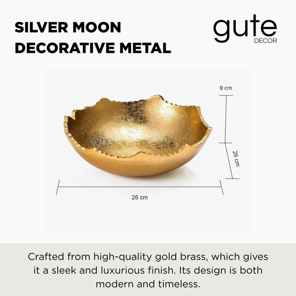 Decorative Gold Moon Decorative Metal Torn Hammered Asymmetrical Centerpiece Bowl with Pointed Edges, 10.2in Catch All, Golden Stainless Steel Metal & Brass, Accent Basket Fruit, Potpourri, Jewelry