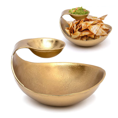 Chip and Dip Serving Bowl Gold Brass Tiered Snack, Candy & Salad Bowl Decorative Centerpiece Serving Platter for Nuts, Chip and Dip, Salsas, Food Tray, Serveware Home Decor Gift Entertaining 1PC