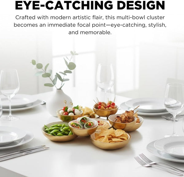 Cluster of 9 Round Serving Bowls Enamel Clusters Decorative Elegant Snack Tray for Olives, Chip & Dip, Nuts, Appetizers & Entertaining Strong Brass & Enamel Home Decor Gifts, Parties & Weddings 22