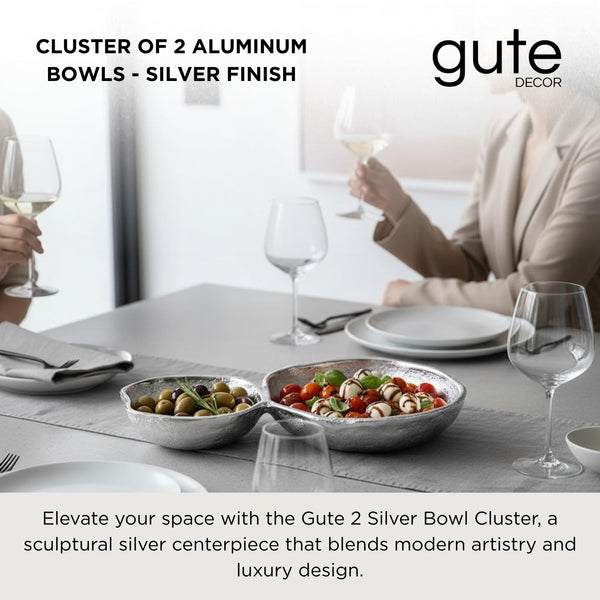 2 Cluster Decorative Bowls Bright Silver Snack Tray Bowl Chip & Dip Serving Piece Strong Brass Centerpiece Beautiful Room Accent & Entertaining Parties Home Decor Wedding Gifts 11 Inch Decorative Gift