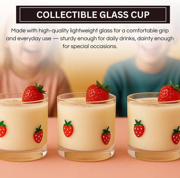 Khen Strawberry Glass Tumbler Vintage Aesthetic Drinkware Lightweight Romantic Barware Collectible Glass Cup - 12oz