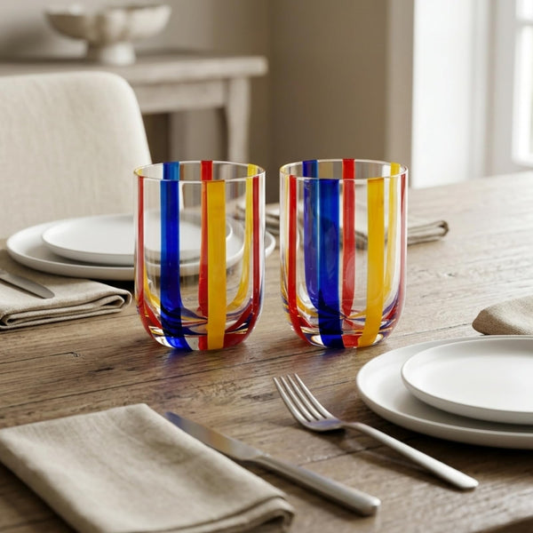 Island Stripes Tumbler Glasses Set of 2, 13.5oz Multicolor