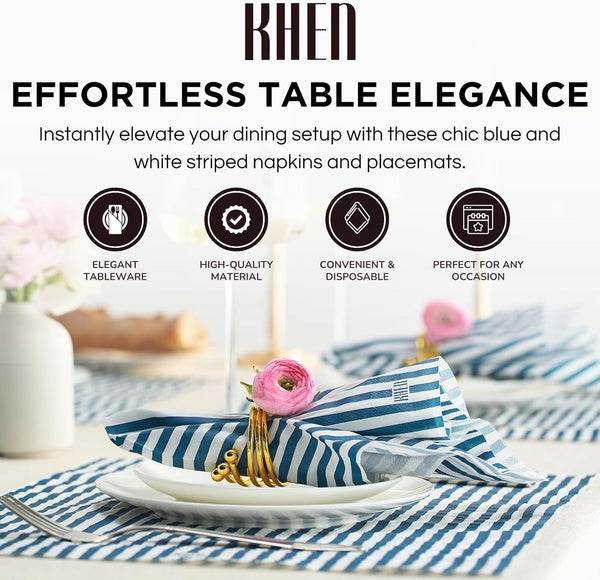 Khen Napkin Placemat Stripe Blue Set of 50