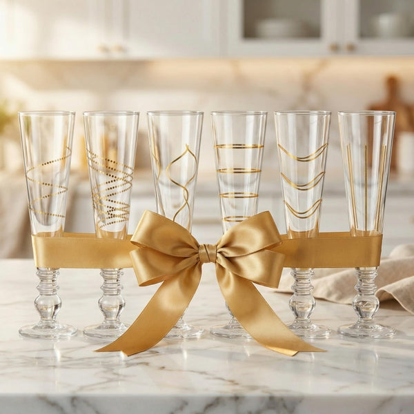 Gold Sparkle Champagne Flutes, Set of 6, Tall 6.4oz 8.74
