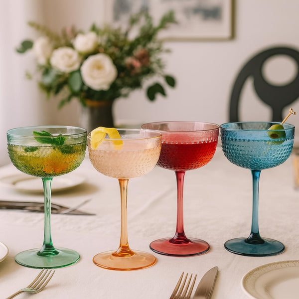Hobnail Coupes, Cocktail Glass | Set of 4 | Muted Colors