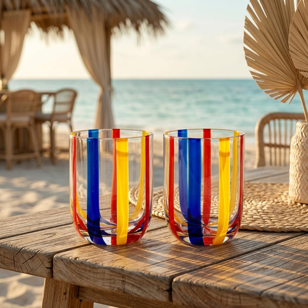 Island Stripes Tumbler Glasses Set of 2, 13.5oz Multicolor