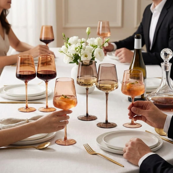 Venus Wine Glasses, Set of 6, Brown Shades 22.3oz Glass Tall Stemware Modern Drinkware for Cocktails Beverages Elegant Tableware Home Bar Dining Entertaining Party Décor Luxury Gifting