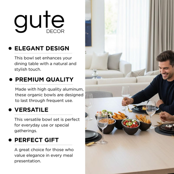 GUTE 5 Bowl Organic Set – Modern Multi Section Serving Dish | Bowls for Snacks Salads Fruits Desserts Appetizers | Functional Centerpiece Dining Tableware | 14.9