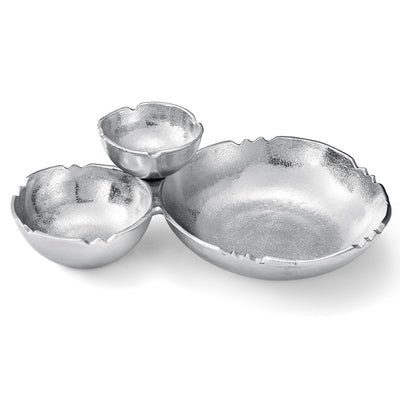 3 Cluster Decorative Bowls Bright Silver Snack Tray Bowl Chip & Dip Serving Piece Strong Brass Centerpiece Beautiful Room Accent & Entertaining Parties Home Decor Wedding Gifts 14.6 Inch Decorative