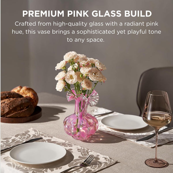 Blush Petal Small Hand‑Blown Glass Flower Vase Décor  – 7″ 