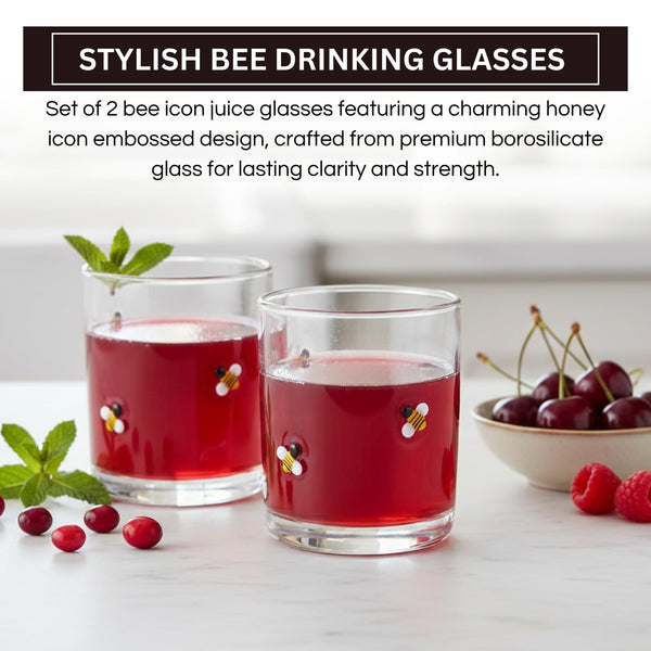 2 Pack Icon Bee Juice Glass, Old Fashioned Transparent Cup