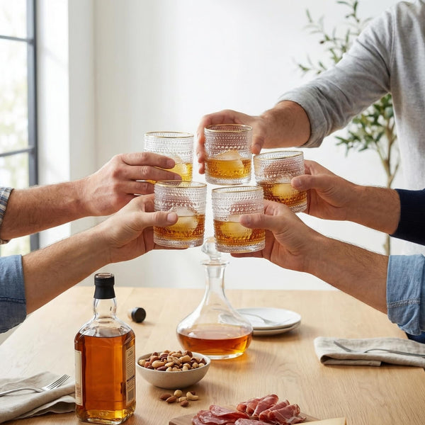 Clear Gold Rim Hobnail Glass Set, 6 Piece 10oz Transparent