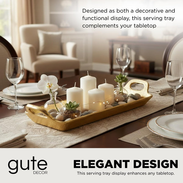 Large Decorative Tray, Single Piece, Gold Aluminum 23.6