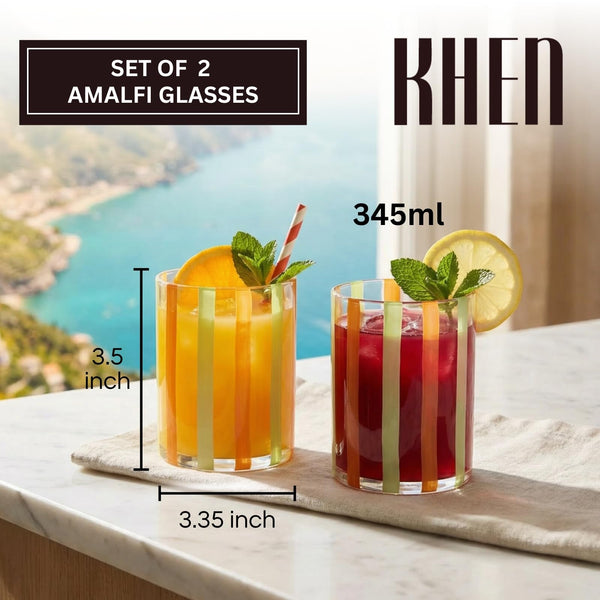 Capri Italian Design Cylindrical Tumblers, 2 Set Olive & Orange