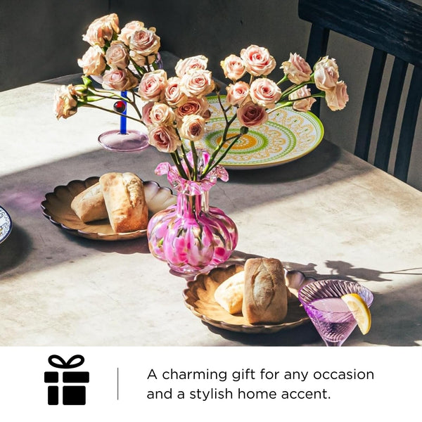 Blush Petal Small Hand‑Blown Glass Flower Vase Décor  – 7″ 