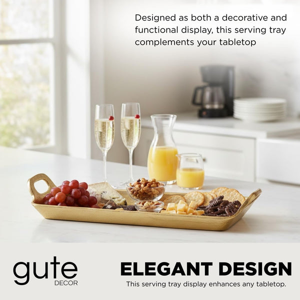 Small Decorative Serving Tray, Single Piece, Gold Aluminum Display Organizer for Keys Jewelry Candles Cosmetics, Modern Home Decor Accent Kitchen Dining Living Room Bedroom Vanity Countertops Storage