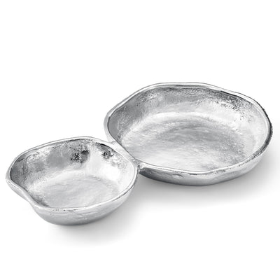 2 Cluster Decorative Bowls Bright Silver Snack Tray Bowl Chip & Dip Serving Piece Strong Brass Centerpiece Beautiful Room Accent & Entertaining Parties Home Decor Wedding Gifts 11 Inch Decorative Gift