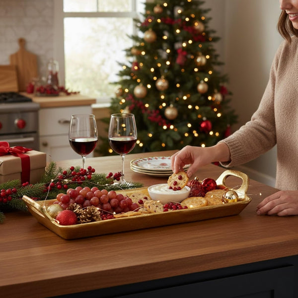 Large Decorative Tray, Single Piece, Gold Aluminum 23.6