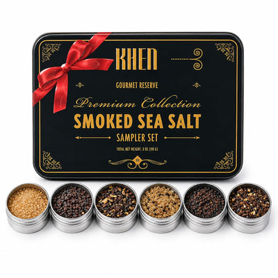 Smoke & Flame Sea Salt Gift Set of 6 – Gourmet Chefs Smoked Finishing Seasoning Variety Pack - Tin Gift Box