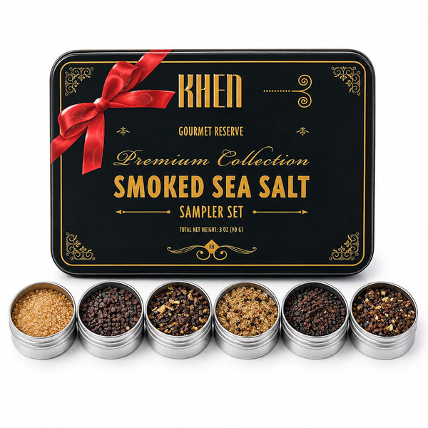 Smoke & Flame Sea Salt Gift Set of 6 – Gourmet Chefs Smoked Finishing Seasoning Variety Pack - Tin Gift Box
