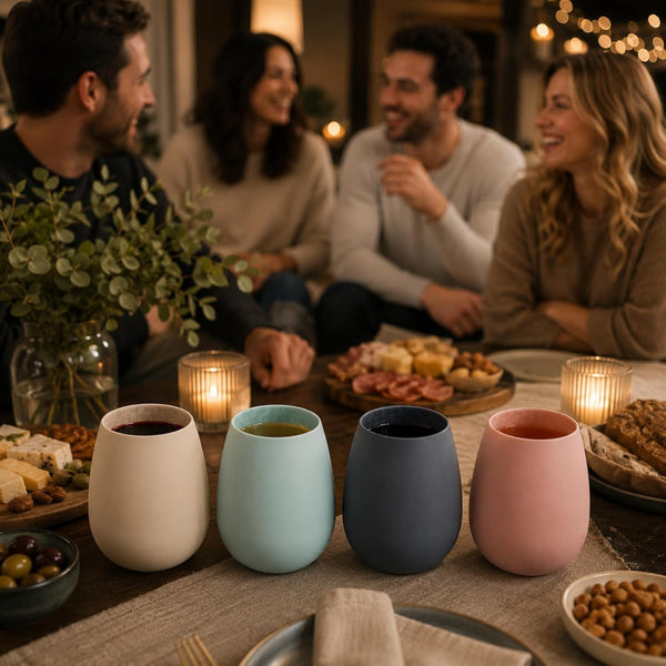 Unbreakable Silicone Stemless Wine Glassware | Set of 4 | Reusable & Shatterproof