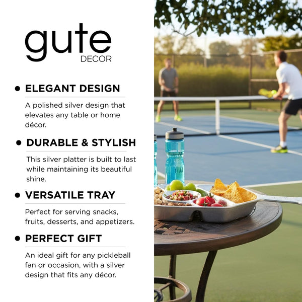 Silver Pickleball Serving Dish 13.7 Inch – Modern Decorative Tray with Heavy Polished Finish, Large Metal Centerpiece Platter, Snacks Fruits Appetizers Desserts, Home Decor Gift for Pickle ball Lovers