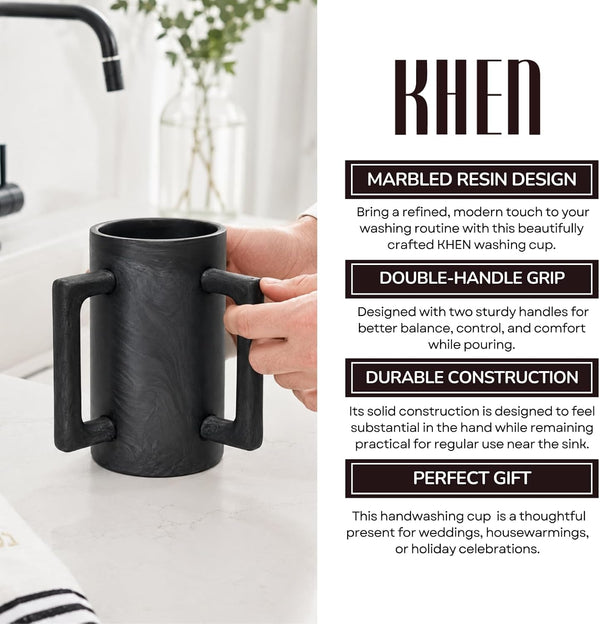 Khen Marbled Resin Washing Cup with Double Handles