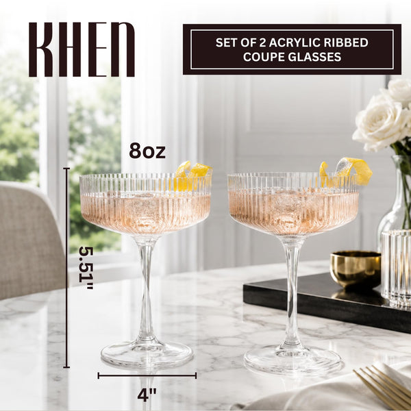 Barcelona Acrylic Champagne Coupe Cocktail Glassware, Set of 2
