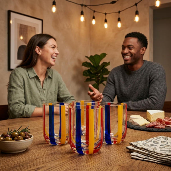 Island Stripes Tumbler Glasses Set of 4, 13.5oz Multicolor
