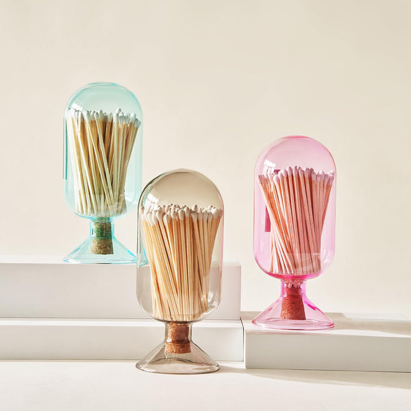 Glass Match Cloche with Striker - Smoke Grey with Cork Stopper
