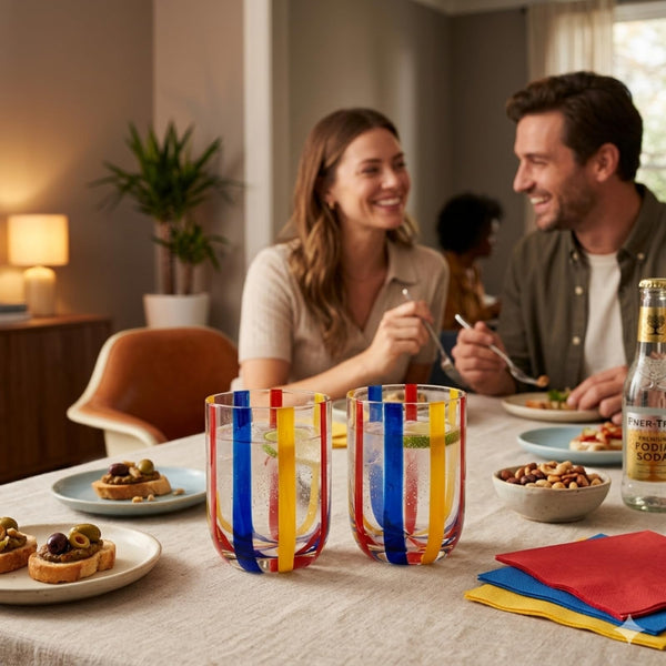 Island Stripes Tumbler Glasses Set of 2, 13.5oz Multicolor