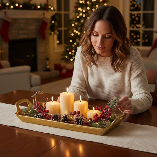 Small Decorative Serving Tray, Single Piece, Gold Aluminum Display Organizer for Keys Jewelry Candles Cosmetics, Modern Home Decor Accent Kitchen Dining Living Room Bedroom Vanity Countertops Storage