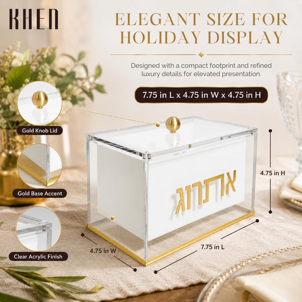 Esrog Box Holder, Clear Acrylic Lid Sukkot Succos Judaica Display Case