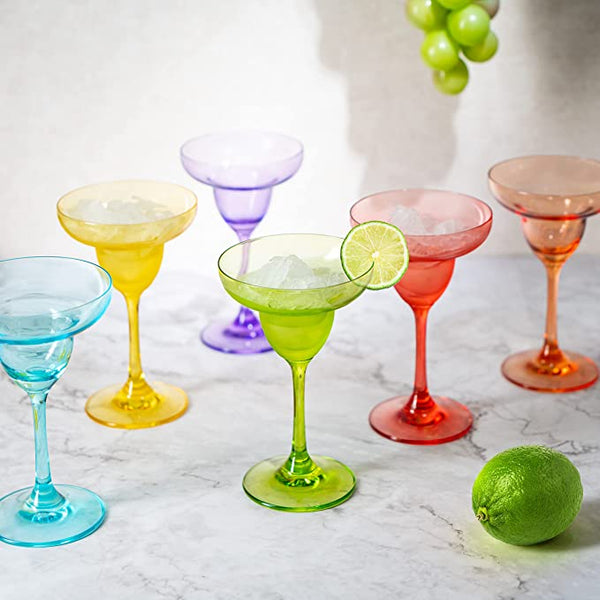 The Wine Savant Vibes Hand Blown Colorful Margarita & Martini Glass (Set of 6) – Fancy 7.4oz Luxury Hand Blown For Cocktails, Water, Wine, Juice, & Champagne Glasses Cinco de Mayo Large Party, Set of 6