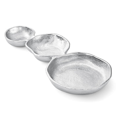 3 Cluster Decorative Bowls Bright Silver Snack Tray Bowl Chip & Dip Serving Piece Strong Brass Centerpiece Beautiful Room Accent & Entertaining Parties Home Decor Wedding Gifts 14 Inch Decorative Gift