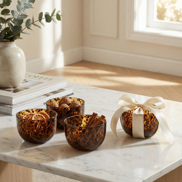 Amber Tortoise Shell Glass Bowls Set of 4 | 4.3” - 12.8oz